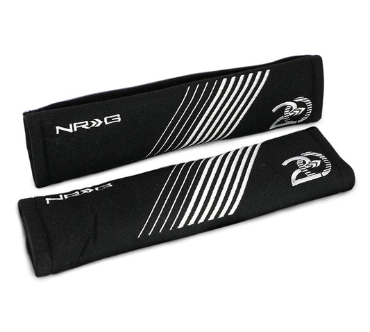 NRG Seat Belt Pads - 20 Year Anniversary - 11in. Length Black w/ Silver Stitching - 2pc