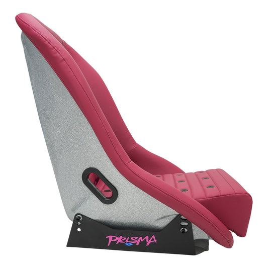NRG ST Retro Low Bucket Seat Maroon PVC Leather/Maroon Stitch/Silver Back w/ Glitter & Blk Grommets