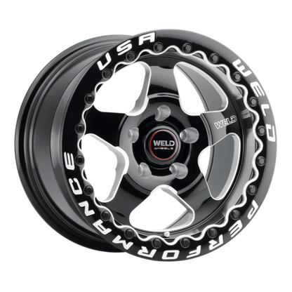 Weld S904 18x10 Ventura Drag Beadlock 5x114.3 ET29 6.64 BS 78.1 Dia Gloss Black Milled - Diamond Lip