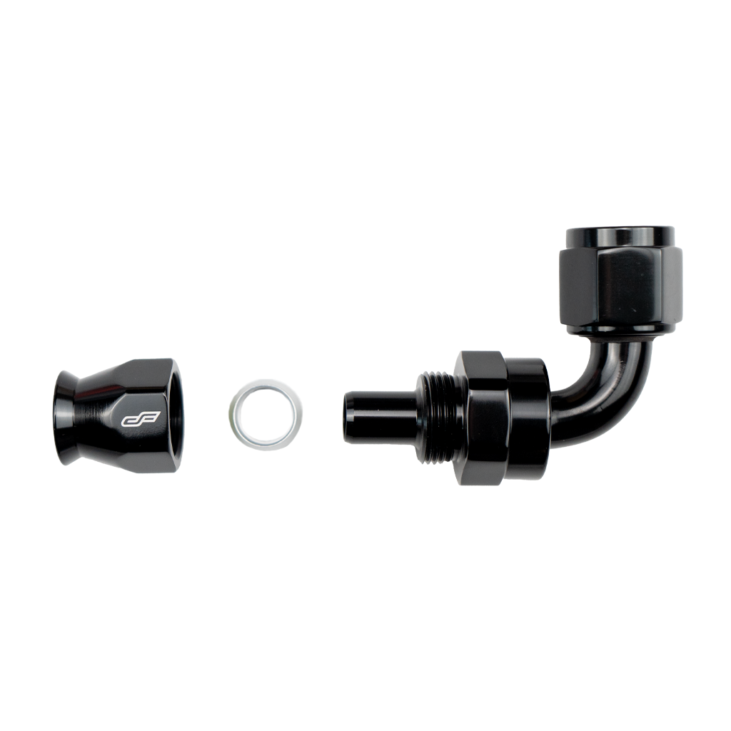 black ptfe 90 degree swivel hose end