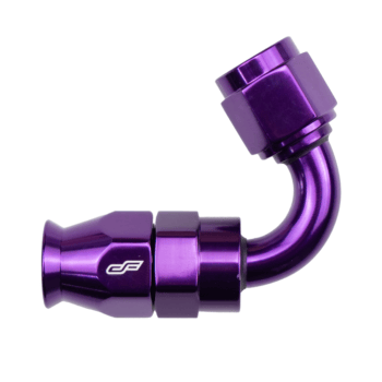 ColorFittings purple PTFE 120 degree hose-end family. Manufacturer representative photo; AN size varies.