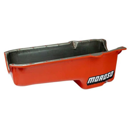 Moroso 1986+ SBC Passenger Side Dipstick 7.50in Deep Orange Powder Coat Oil Pan