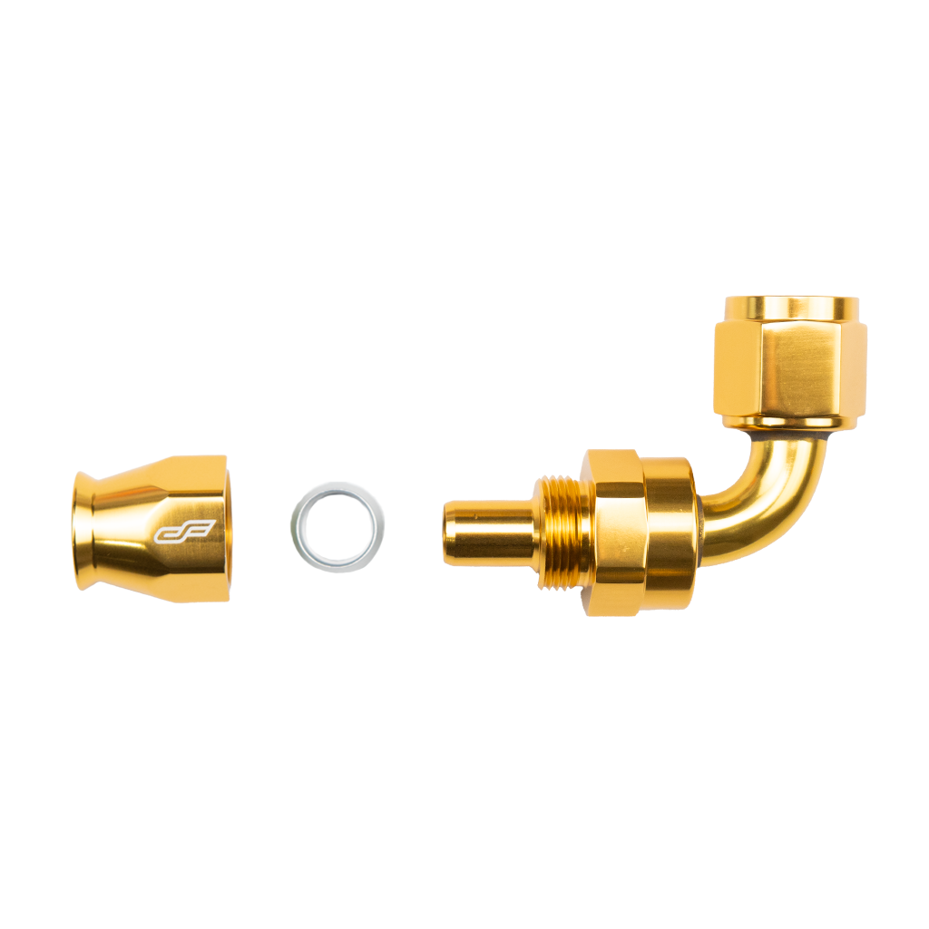 gold ptfe 90 degree swivel hose end