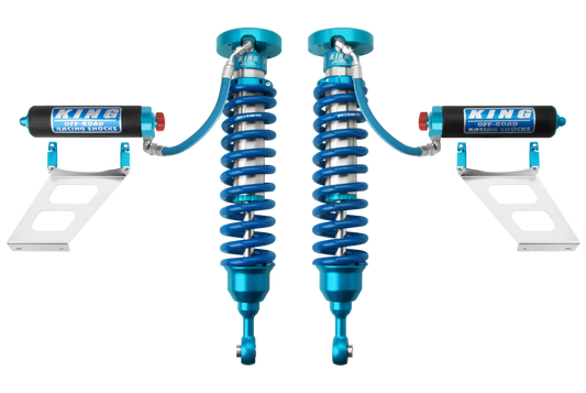 King Shocks 25001-143A-EXT extended-travel 2.5-inch front coilovers with remote reservoirs and compression adjusters for 2007-2021 Toyota Tundra and 2008-2022 Sequoia
