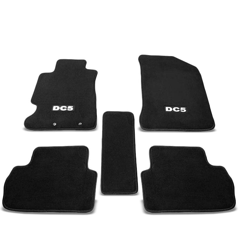 NRG FMR-220 five-piece black floor mat set for 2002-2006 Acura RSX with embroidered DC5 logos