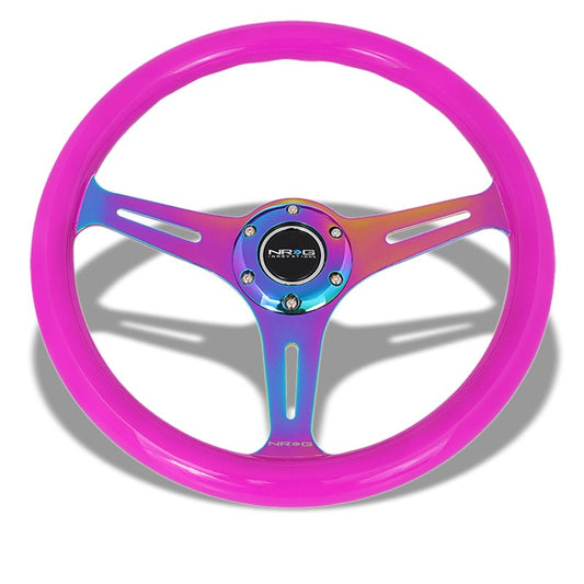 NRG ST-015MC-NPP 350mm neon purple wood-grain steering wheel with neochrome three-spoke center and horn button