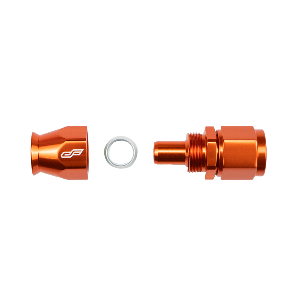 orange ptfe 0 degree swivel hose end