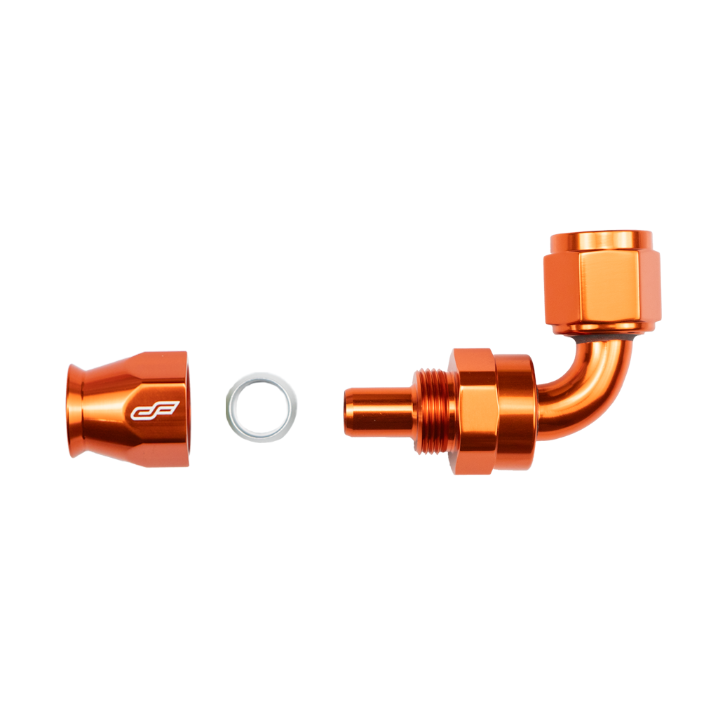 orange ptfe 90 degree swivel hose end