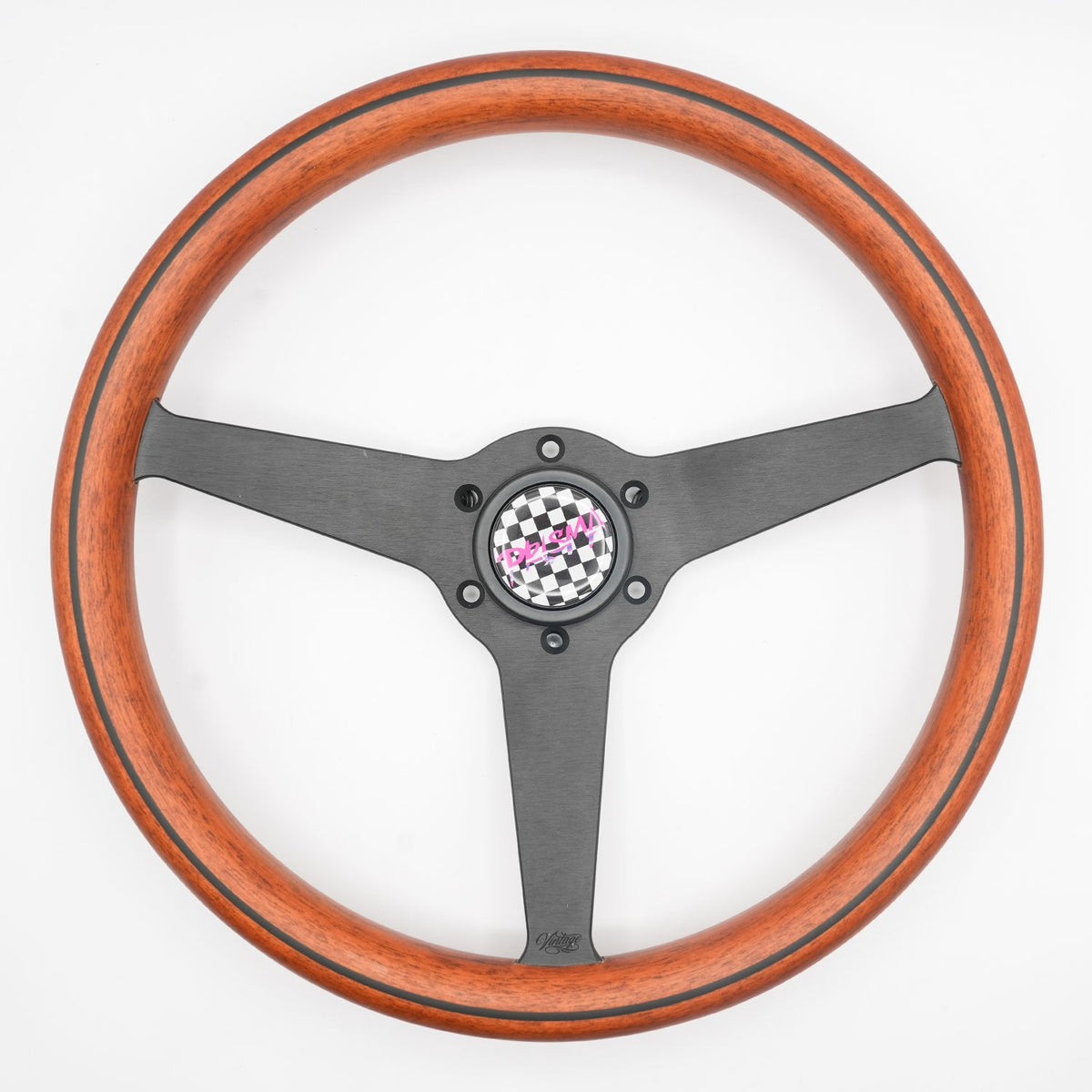 Prisma Vintage Woodgrain 340mm, Plain spokes, Checkered horn button