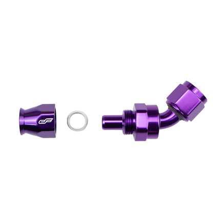 purple ptfe 45 degree swivel hose end
