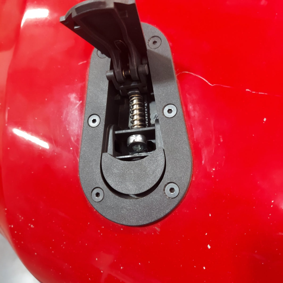 Optional AeroCatch flush mounted hood latch open on BMW E46