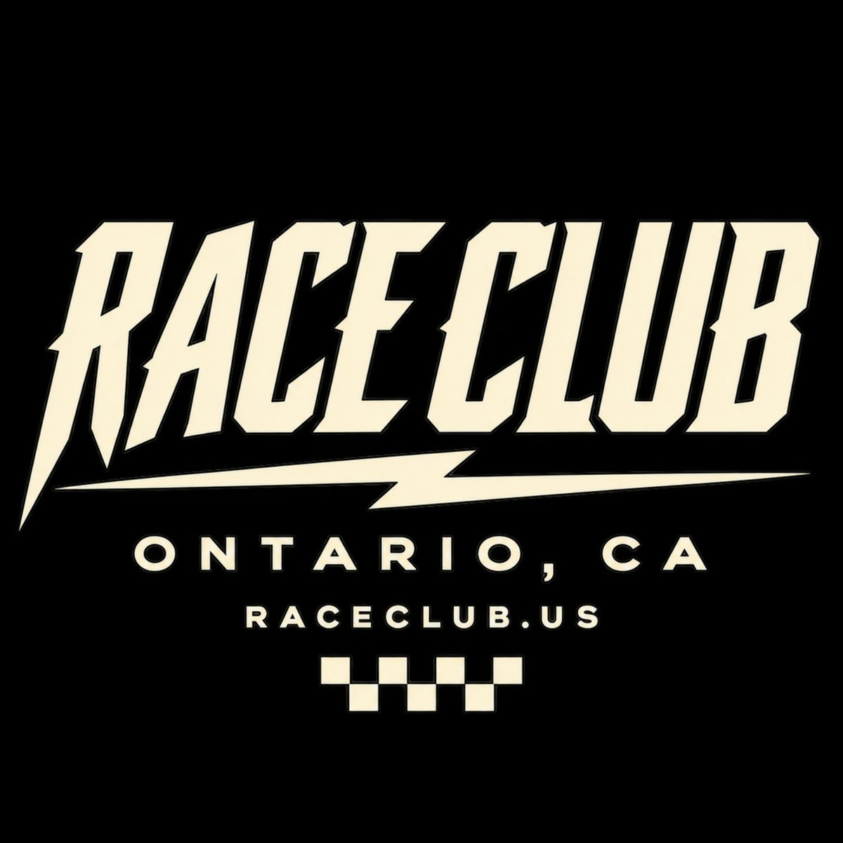 Original Race Club cream jacket logo artwork with Ontario CA and checkered accent