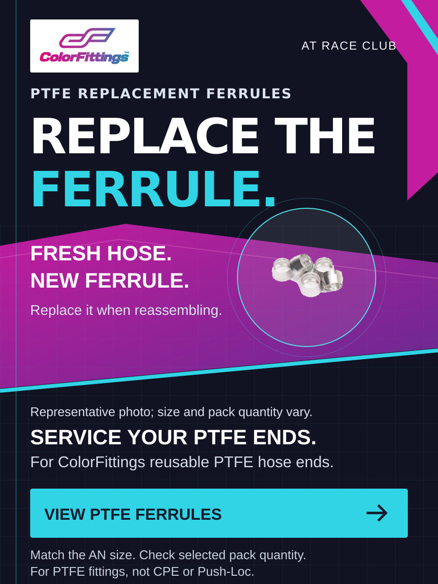 PTFE Replacement Ferrules. Family photograph; choose the required size and configuration.