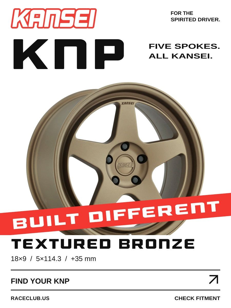 Kansei KNP, Textured Bronze, 18x9, 5x114.3, +35 mm. Manufacturer representative photo; confirm exact fitment.