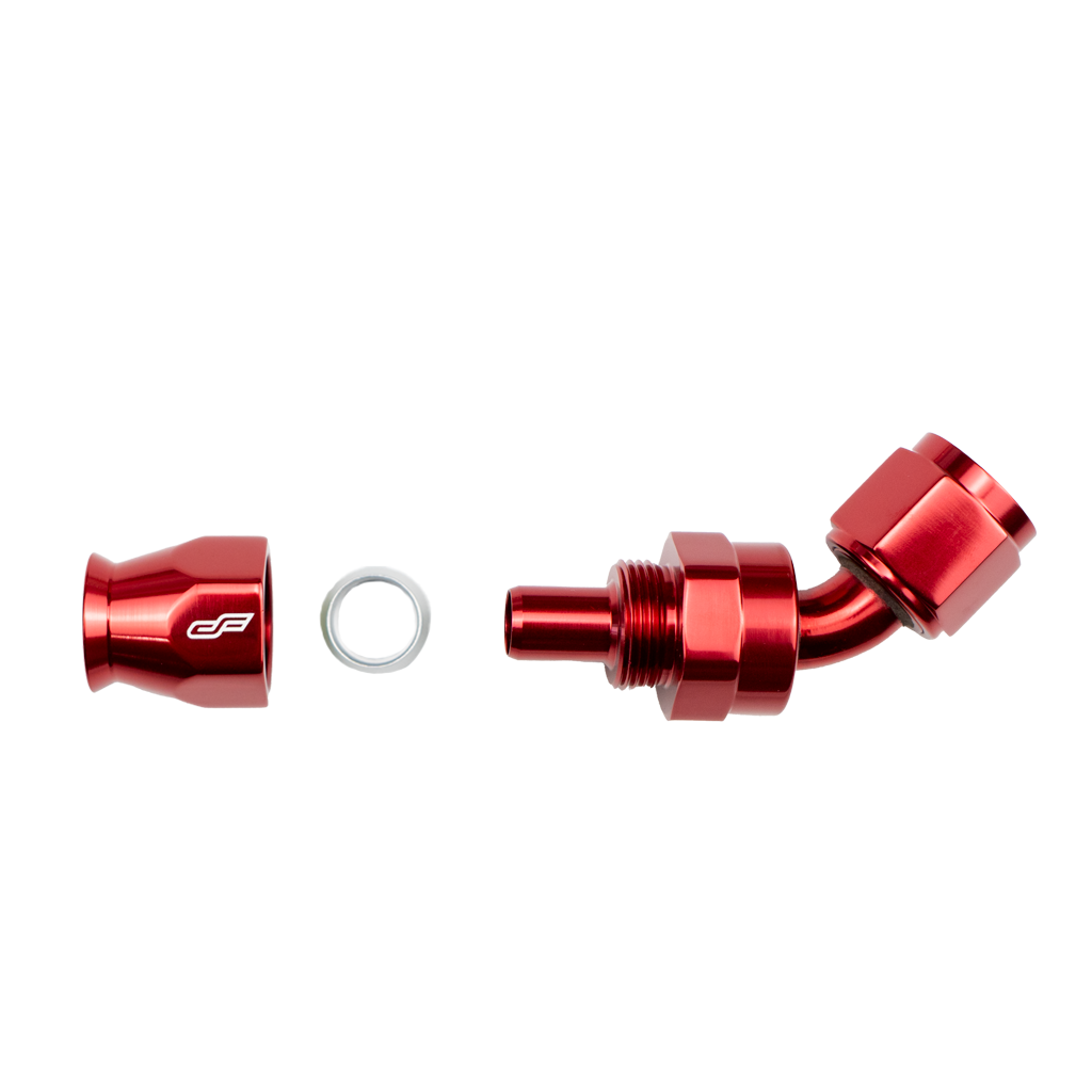 red ptfe 45 degree swivel hose end