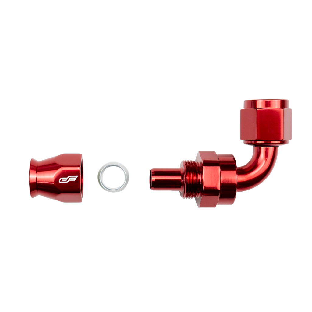 red ptfe 90 degree swivel hose end
