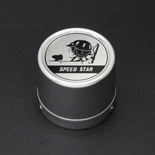 SSR PARTS074 MK-II 72.3 mm center cap, silver straight-sided body with black Speed Star emblem