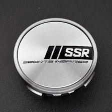 SSR PARTS244SI silver flat B-type aluminum wheel center cap with black SSR Sports Inspired logo