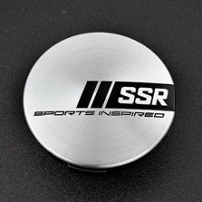 SSR PARTS245SI silver flat A-type aluminum wheel center cap with black SSR logo; manufacturer catalog photo