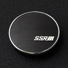 SSR PARTS326 GTV-series wheel center cap with brushed black face, silver rim, and raised SSR logo