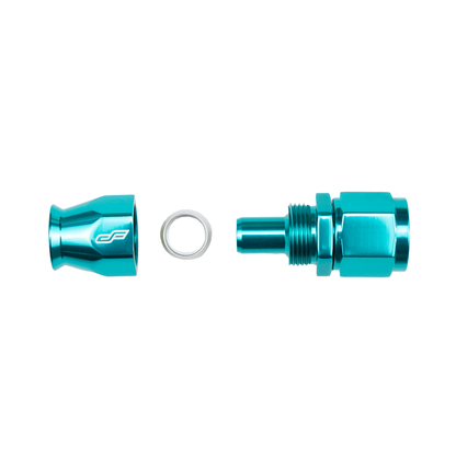 teal ptfe 0 degree swivel hose end
