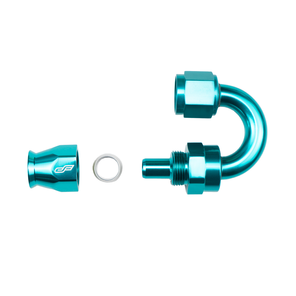 teal ptfe 180 degree swivel hose end