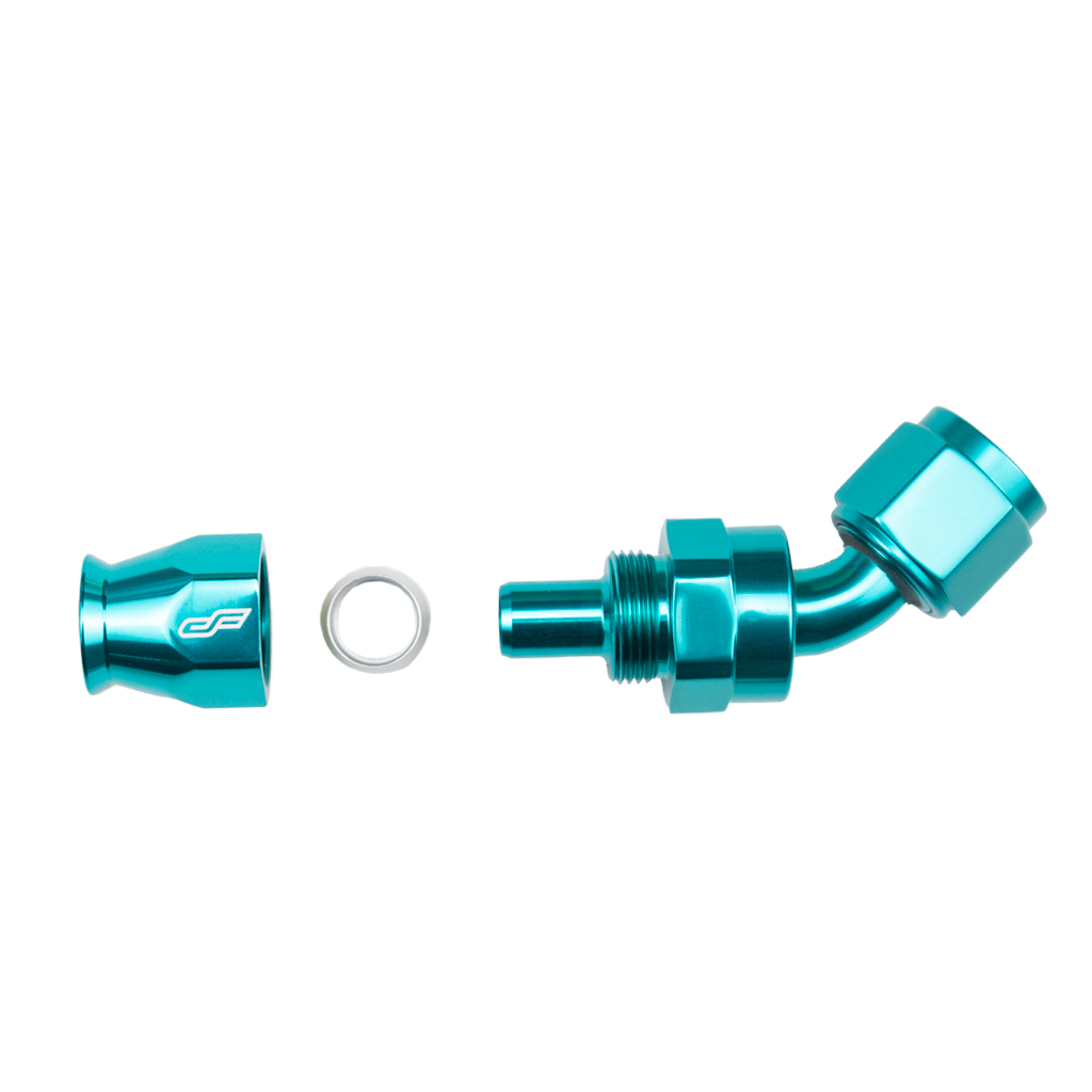 teal ptfe 45 degree swivel hose end