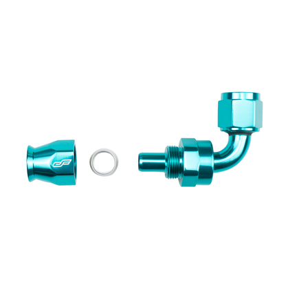 teal ptfe 90 degree swivel hose end
